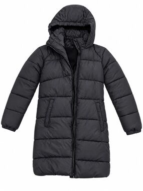 Kids Long Hooded Puffer Coat in Black